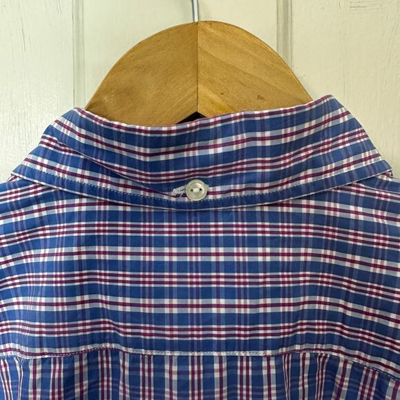 ETON Mens Button Down Shirt Plaid Check Slim Large 42 Pocket 100% Cotton Blue - Picture 5 of 8